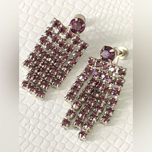 Vintage Wiesner Rhodium-Plated Dangling Lavender Rhinestone Chandelier Earrings